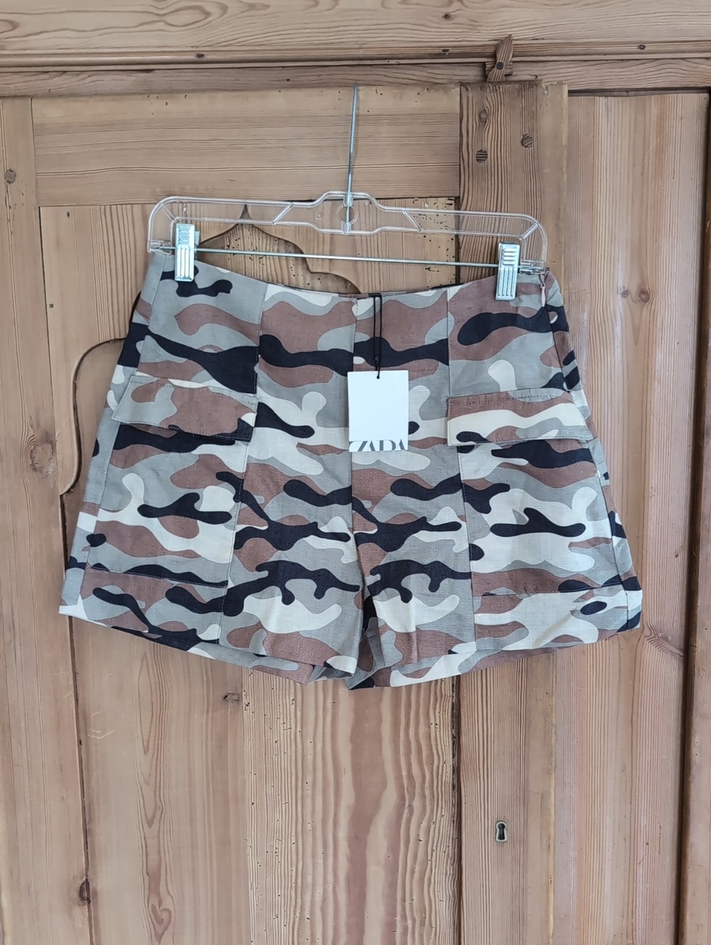 Zara Camouflage Print Women’s Shorts — Brown, Tan, Black, Cream